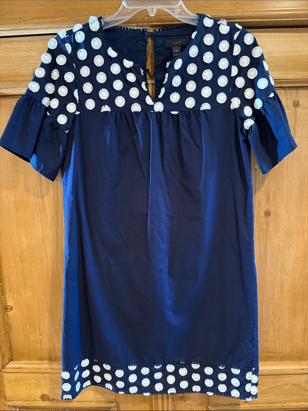 J. Crew Navy Dress with White Polka Dot Yoke and Hem